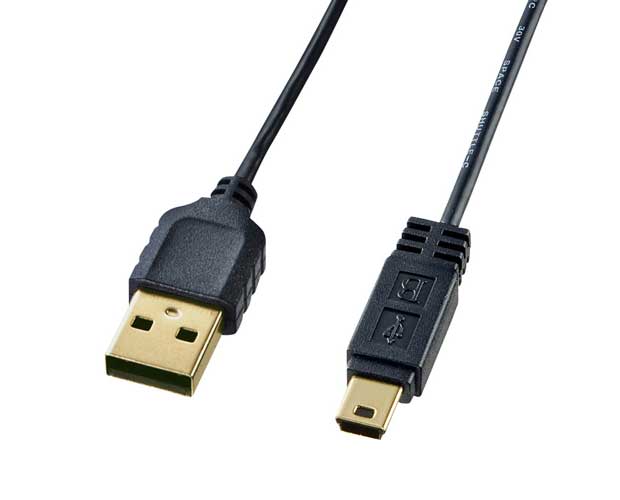 極細USB2.0ケーブル2.5m ブラック(USB2.0[A]−ミニBタイプ)[RoHS]