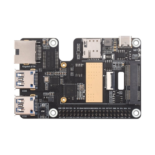 Waveshare Raspberry Pi 5用 PCIe-MiniPCIe/ギガビットイーサネット/ USB 3.2 変換HAT+ 【スイッチサイエンス取寄品】